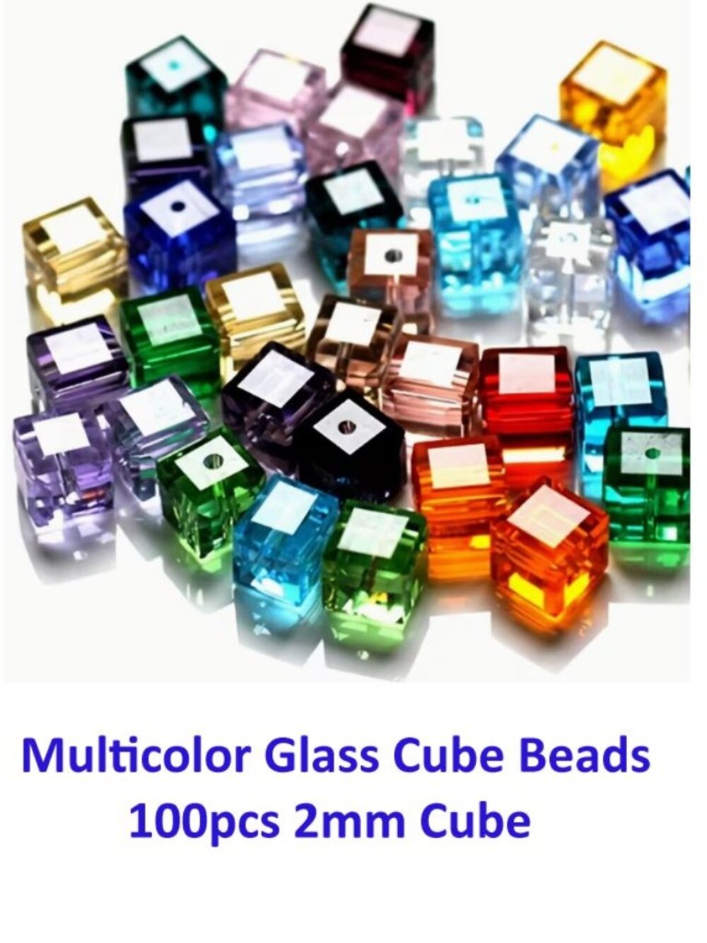 Multicolor Glass Cube Beads 100pcs 2mm Cube